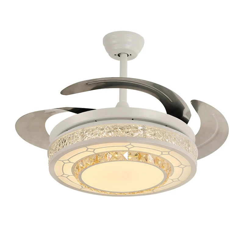 Moderne stijl ronde plafondventilator licht gesneden helder kristal witte LED semi-gemonteerde lamp met/zonder Bluetooth C...