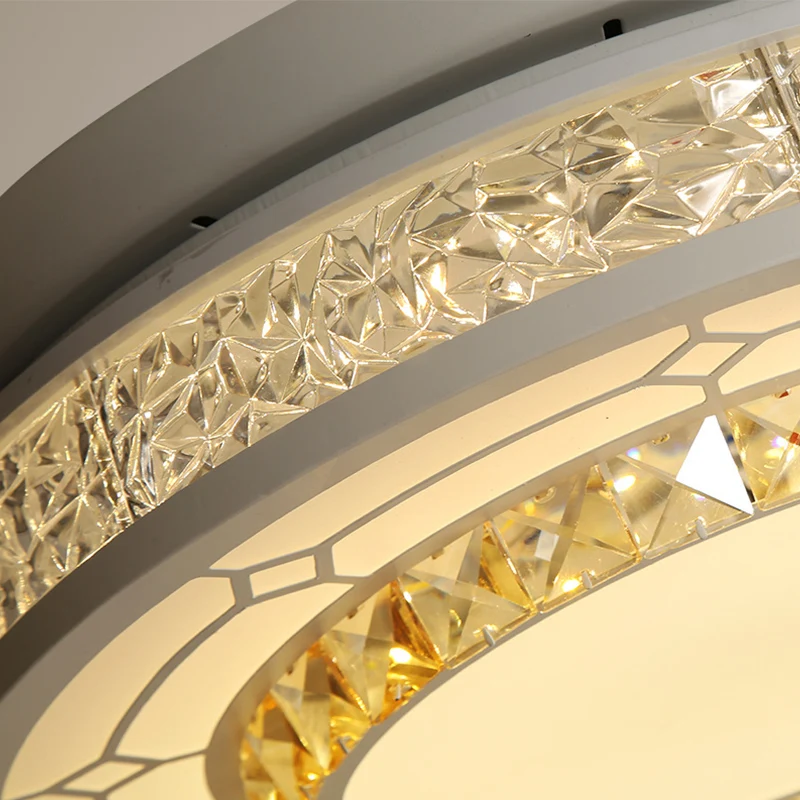 Moderne stijl ronde plafondventilator licht gesneden helder kristal witte LED semi-gemonteerde lamp met/zonder Bluetooth C...