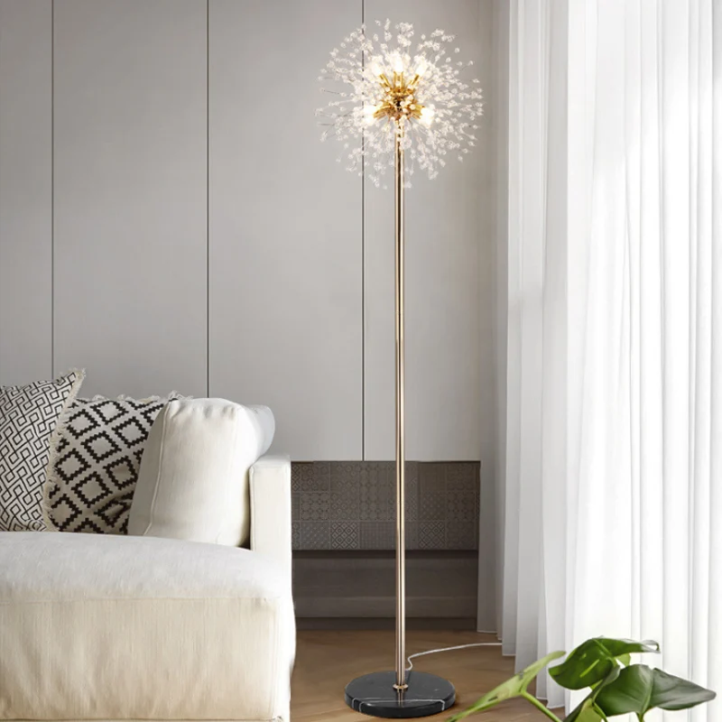 Moderne stijl Urchin vloerlamp, 8-lichts gefacetteerde kristallen kraal opstaande lamp goud Clearhalo