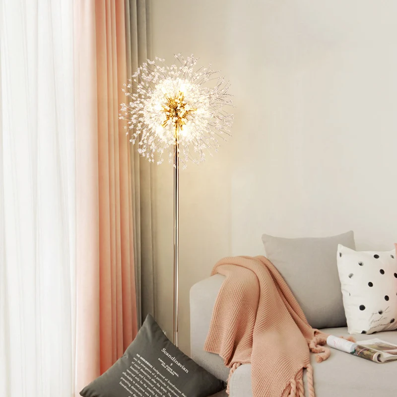 Moderne stijl Urchin vloerlamp, 8-lichts gefacetteerde kristallen kraal opstaande lamp goud Clearhalo