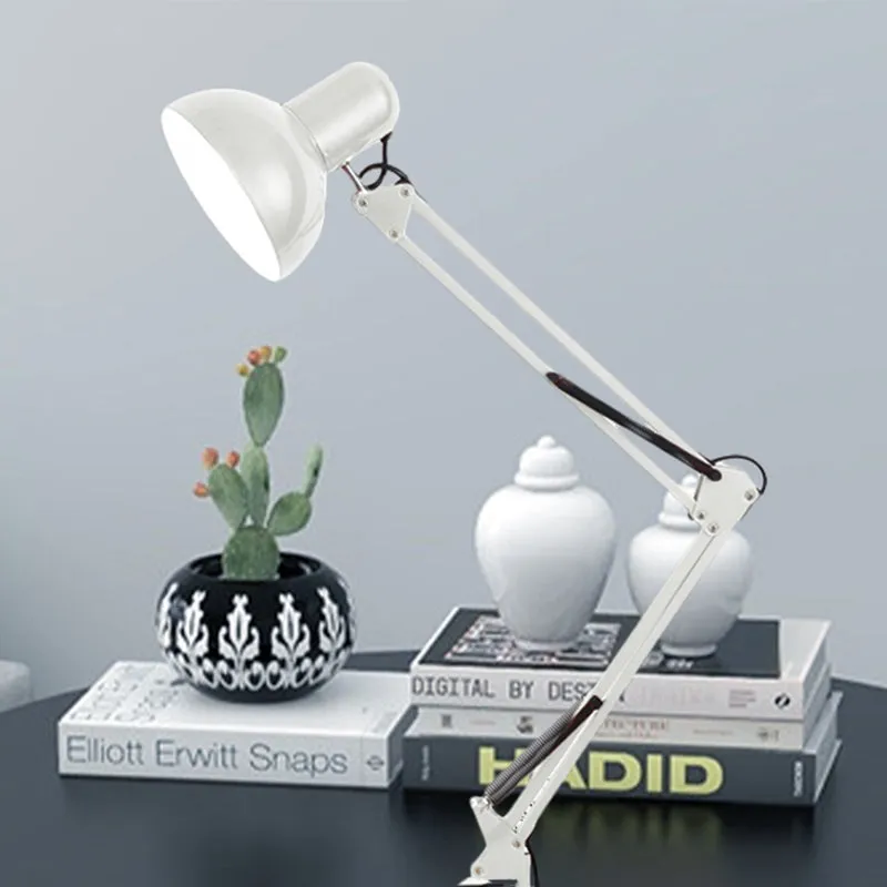Moderne stijlvolle bureaulamp met 1 lamp en metalen kap Zwart/wit verstelbare koepelvormige leeslamp voor slaapkamer Clear...