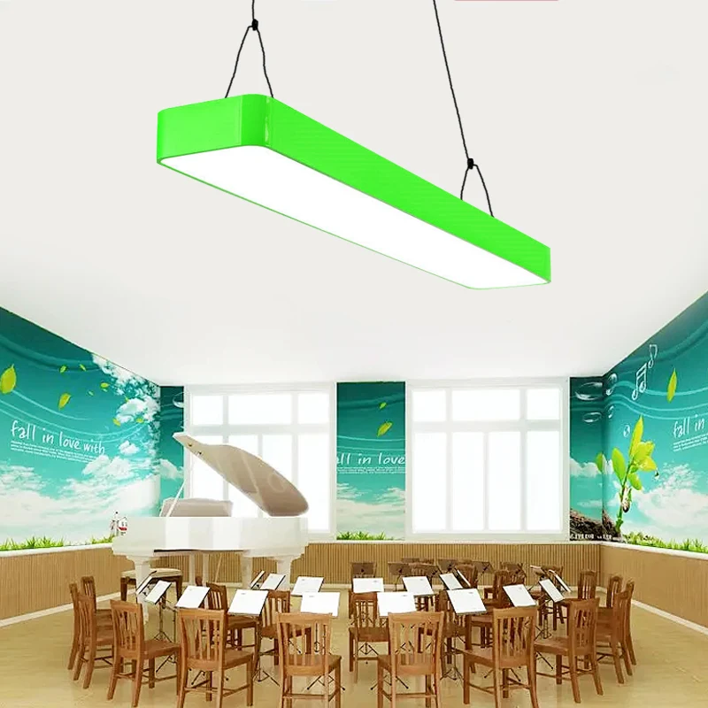 Moderne stijlvolle rechthoekige hangende kroonluchter acryl LED rood/geel/blauw/groen hanglicht warm/wit licht voor kantoo...