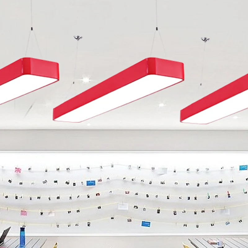 Moderne stijlvolle rechthoekige hangende kroonluchter acryl LED rood/geel/blauw/groen hanglicht warm/wit licht voor kantoo...