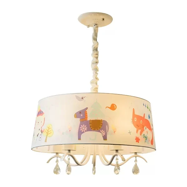 Moderne stijlvolle trommelkroonluchter, stoffen metalen hanglamp wit voor kinderslaapkamer Clearhalo