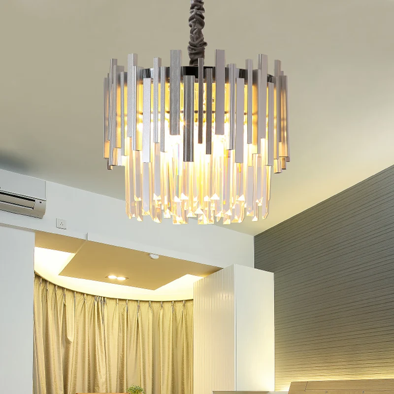 Moderne stijlvolle zilver/gouden hanglamp met kristallen prisma, 6 lampen, hanglamp voor slaapkamer Clearhalo
