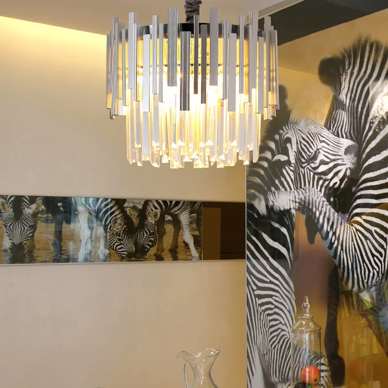 Moderne stijlvolle zilver/gouden hanglamp met kristallen prisma, 6 lampen, hanglamp voor slaapkamer Clearhalo