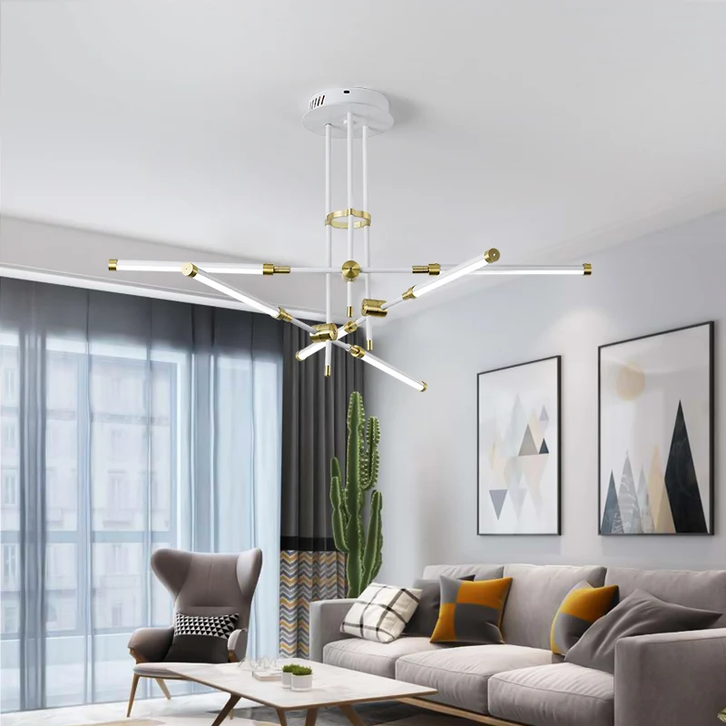 Moderne stok/rechthoekige LED-kroonluchter, licht acryl, 6-lichts slaapkamerplafondhanger zwart en goud/wit en goud Clearhalo