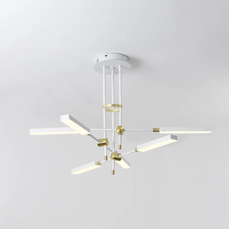 Moderne stok/rechthoekige LED-kroonluchter, licht acryl, 6-lichts slaapkamerplafondhanger zwart en goud/wit en goud Clearhalo