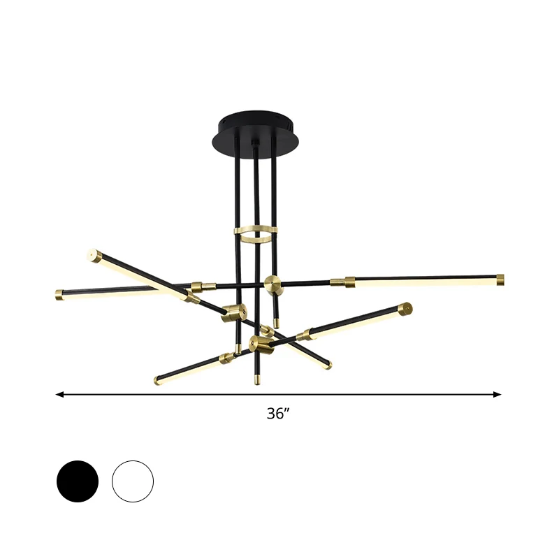 Moderne stok/rechthoekige LED-kroonluchter, licht acryl, 6-lichts slaapkamerplafondhanger zwart en goud/wit en goud Clearhalo