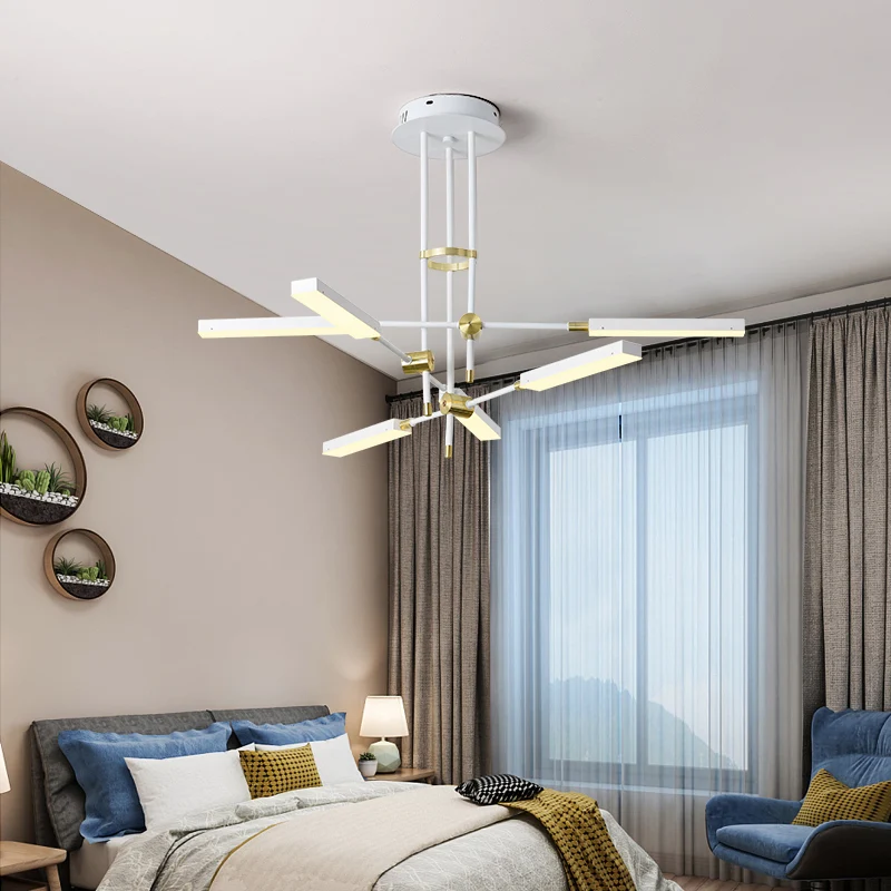 Moderne stok/rechthoekige LED-kroonluchter, licht acryl, 6-lichts slaapkamerplafondhanger zwart en goud/wit en goud Clearhalo