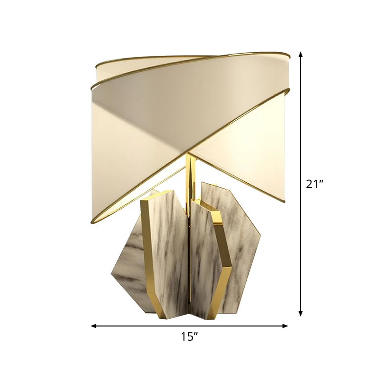 Moderne tafellamp met stofschaduw, gouden bureaulamp met 1 lamp en grijze geometrische marmeren voet Clearhalo
