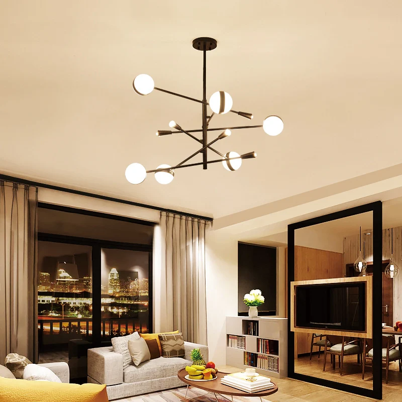 Moderne tak ijzeren LED-kroonluchter 10/12-koppige plafondhanger met witte glazen bolkap Clearhalo