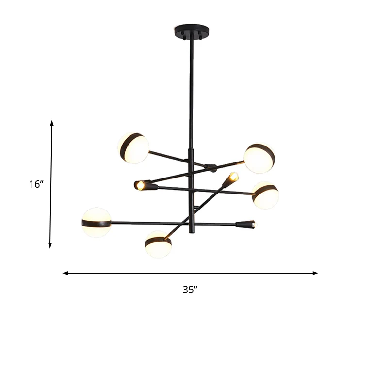 Moderne tak ijzeren LED-kroonluchter 10/12-koppige plafondhanger met witte glazen bolkap Clearhalo