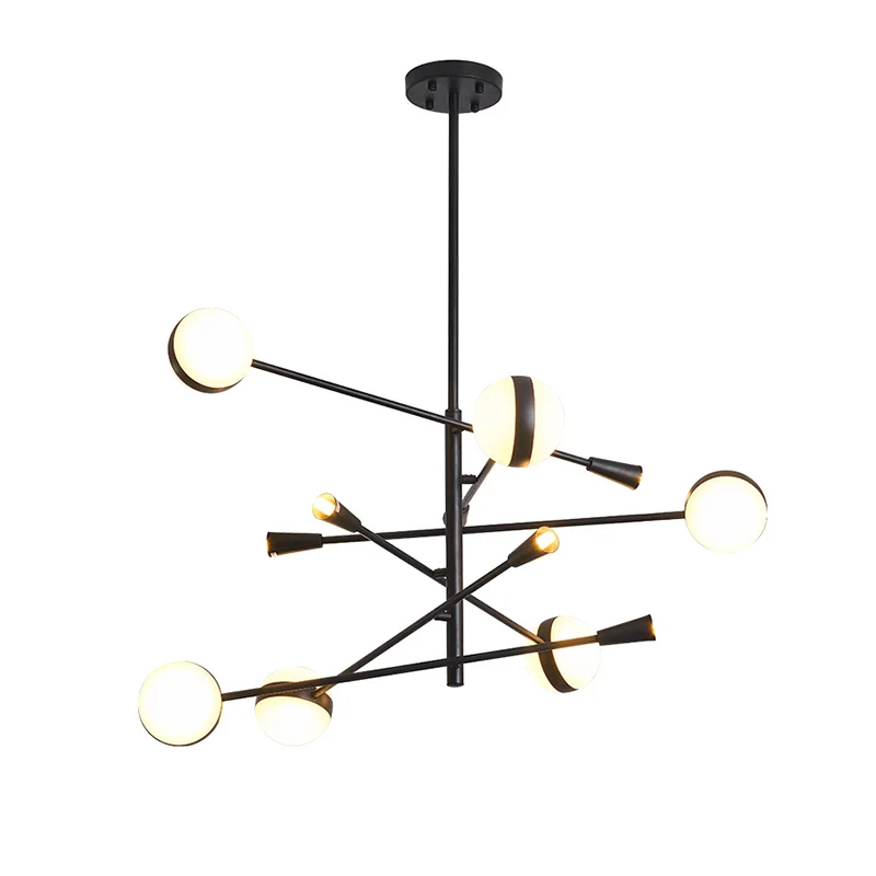 Moderne tak ijzeren LED-kroonluchter 10/12-koppige plafondhanger met witte glazen bolkap Clearhalo