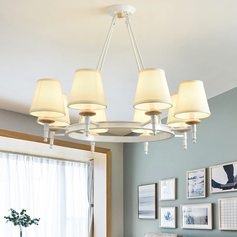 Moderne ton plafond hanglamp stof 8 hoofden woonkamer kroonluchter verlichting wit Clearhalo