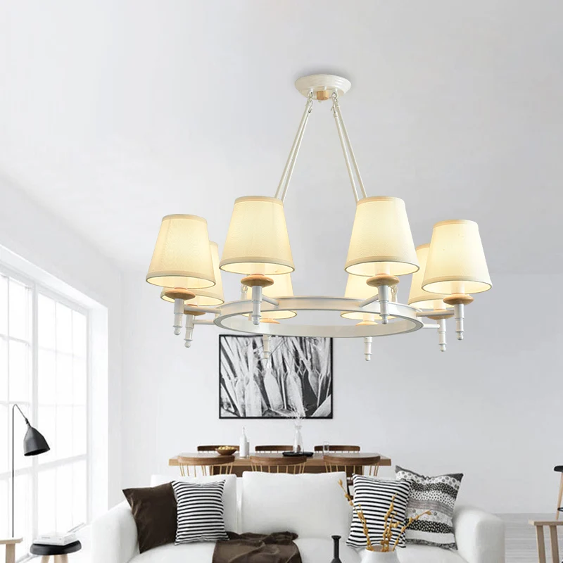 Moderne ton plafond hanglamp stof 8 hoofden woonkamer kroonluchter verlichting wit Clearhalo