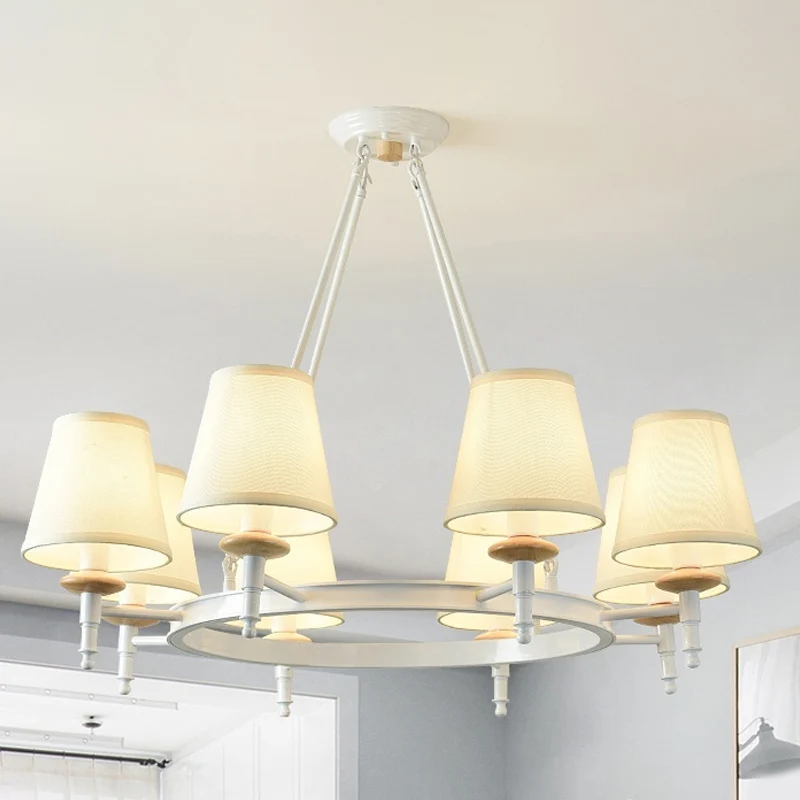 Moderne ton plafond hanglamp stof 8 hoofden woonkamer kroonluchter verlichting wit Clearhalo