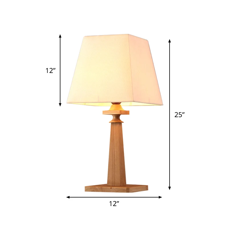 Moderne trapeziumvormige bureaulamp, stoffen 1-lamps studeerkamerleeslamp met houten voet Clearhalo