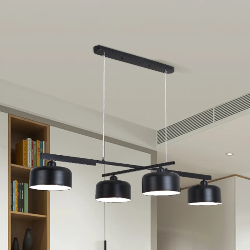 Moderne trommelkap draaibare kroonluchter 4-lichts metalen hanglamp zwart Clearhalo