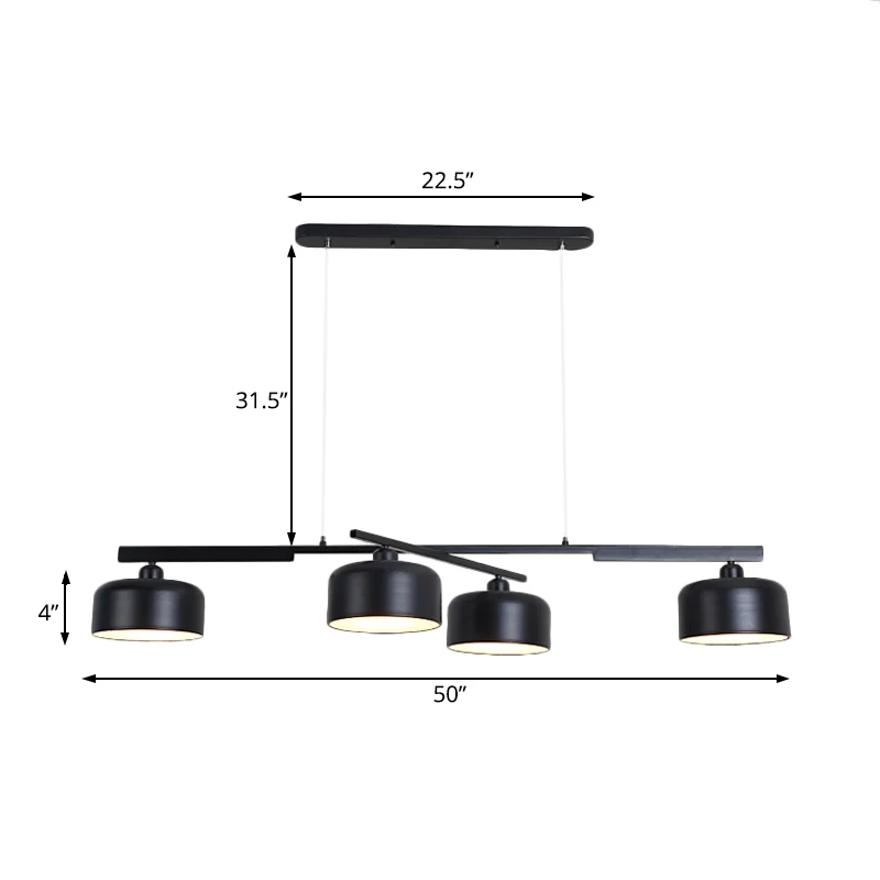 Moderne trommelkap draaibare kroonluchter 4-lichts metalen hanglamp zwart Clearhalo