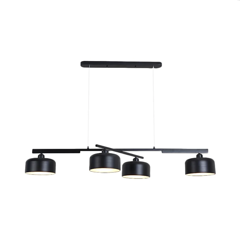 Moderne trommelkap draaibare kroonluchter 4-lichts metalen hanglamp zwart Clearhalo