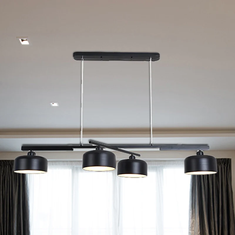 Moderne trommelkap draaibare kroonluchter 4-lichts metalen hanglamp zwart Clearhalo