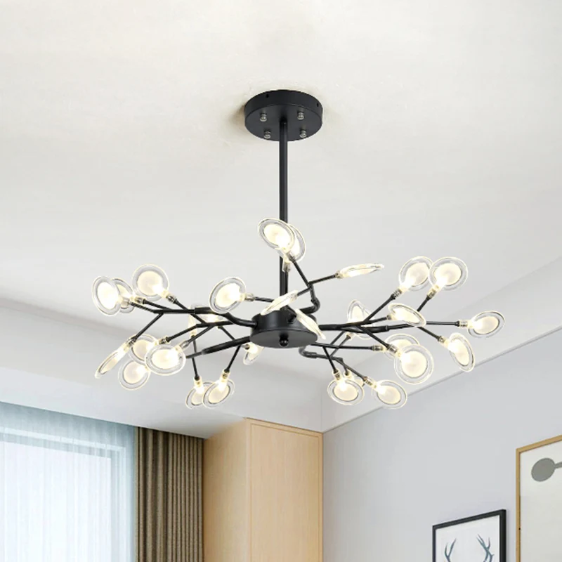 Moderne, vertakkende designkroonluchter, metallic, meerlichte zwarte hanglamp Clearhalo