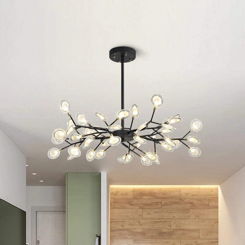 Moderne, vertakkende designkroonluchter, metallic, meerlichte zwarte hanglamp Clearhalo
