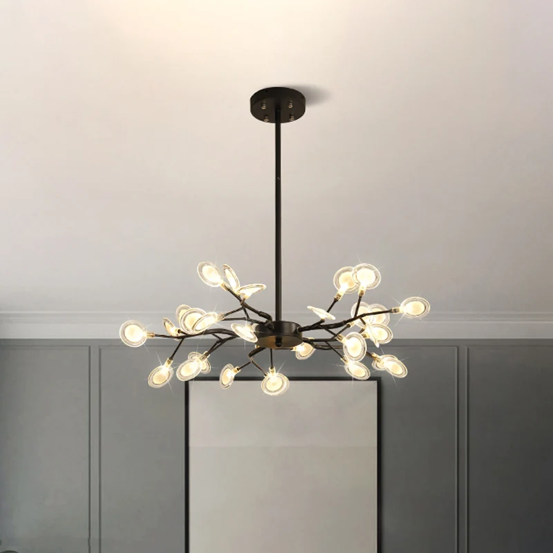 Moderne, vertakkende designkroonluchter, metallic, meerlichte zwarte hanglamp Clearhalo