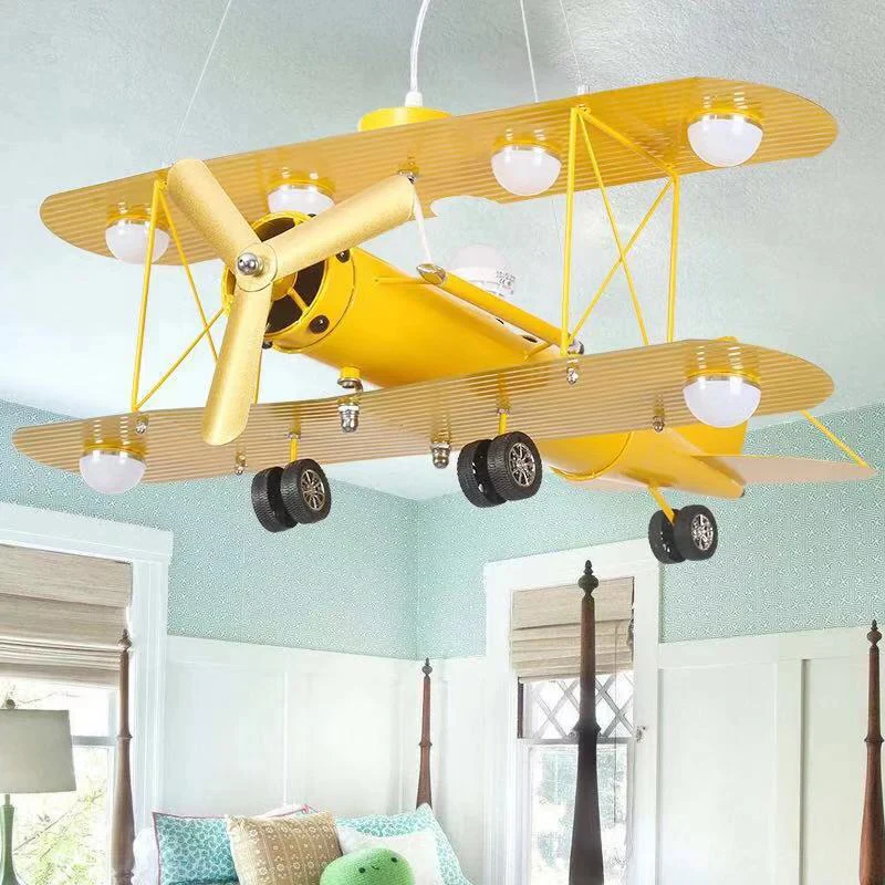 Moderne vliegtuigvormige kroonluchter, verlichting, metalen kleuterschool LED-hanglamp Clearhalo