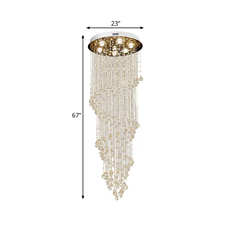 Moderne wervelende strand-plafondlamp 7-lichts kristallen LED-cluster hanglamp goud Clearhalo