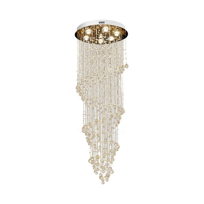 Moderne wervelende strand-plafondlamp 7-lichts kristallen LED-cluster hanglamp goud Clearhalo