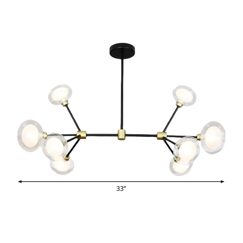 Moderne zwarte hanglamp 8/12/16 Lights Branch metalen kroonluchter met ovale glazen kap voor café Clearhalo