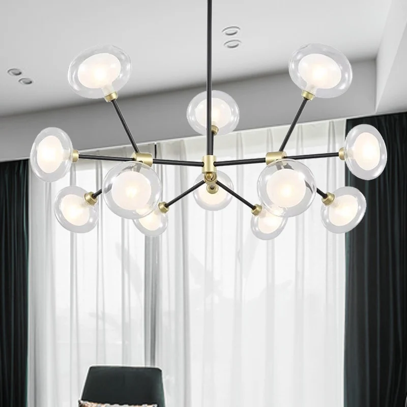 Moderne zwarte hanglamp 8/12/16 Lights Branch metalen kroonluchter met ovale glazen kap voor café Clearhalo