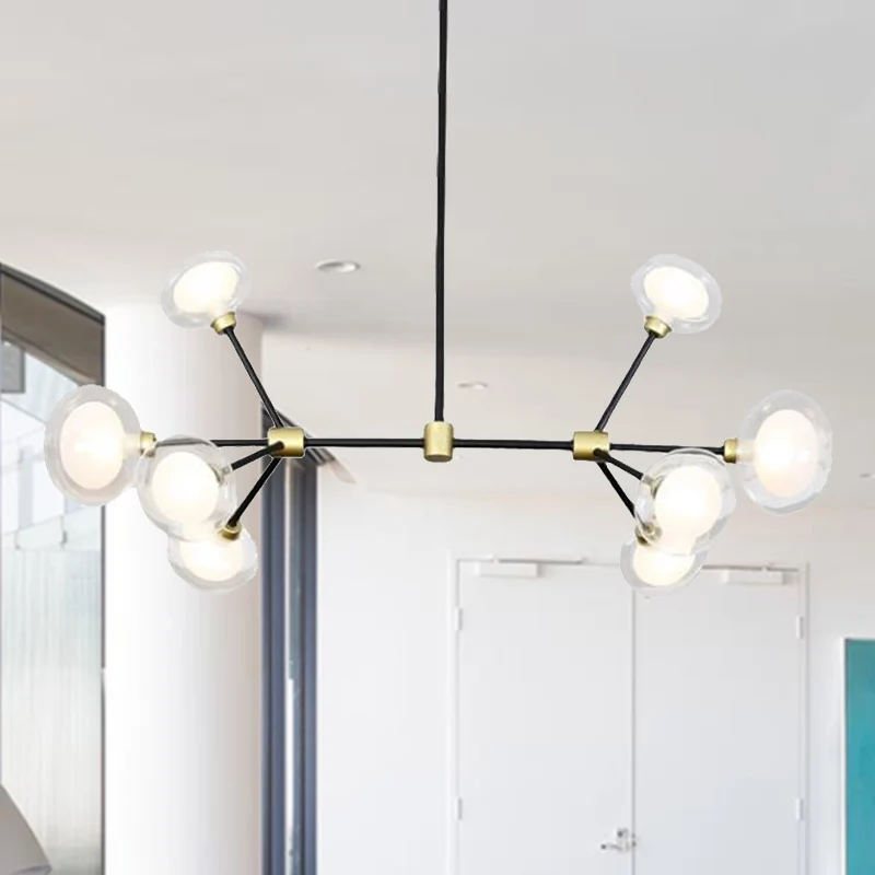 Moderne zwarte hanglamp 8/12/16 Lights Branch metalen kroonluchter met ovale glazen kap voor café Clearhalo