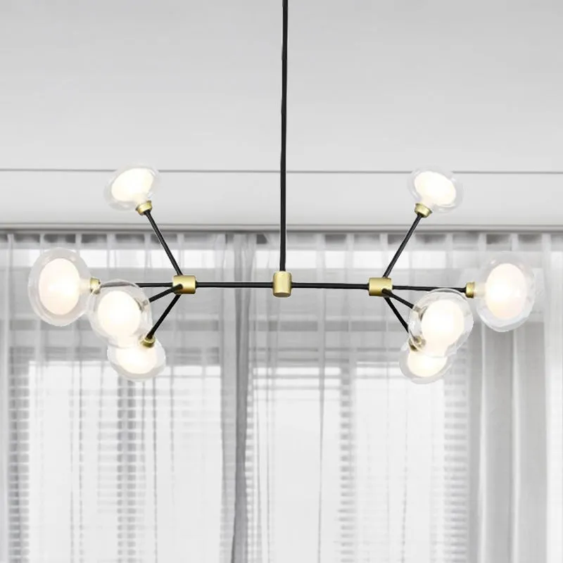 Moderne zwarte hanglamp 8/12/16 Lights Branch metalen kroonluchter met ovale glazen kap voor café Clearhalo
