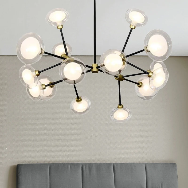 Moderne zwarte hanglamp 8/12/16 Lights Branch metalen kroonluchter met ovale glazen kap voor café Clearhalo
