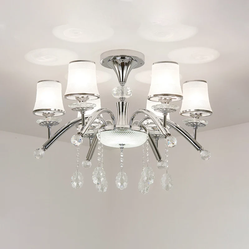 Modernism Bell semi-inbouwlamp van matglas met 6 lampen chroom met kristallen druppel Clearhalo