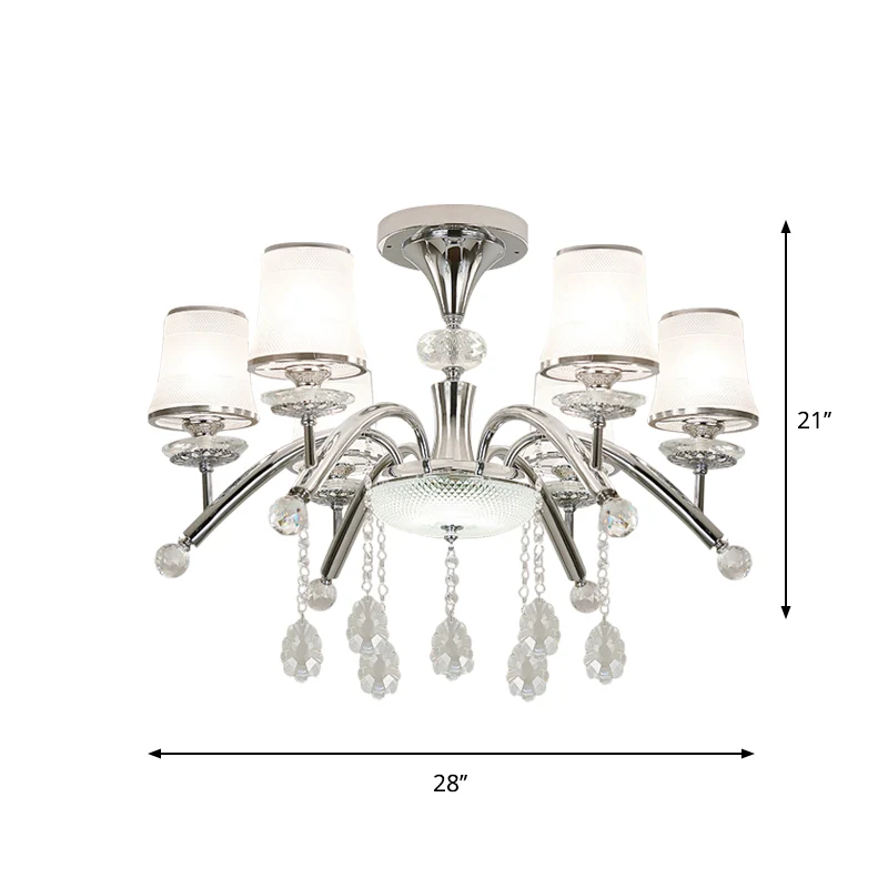 Modernism Bell semi-inbouwlamp van matglas met 6 lampen chroom met kristallen druppel Clearhalo
