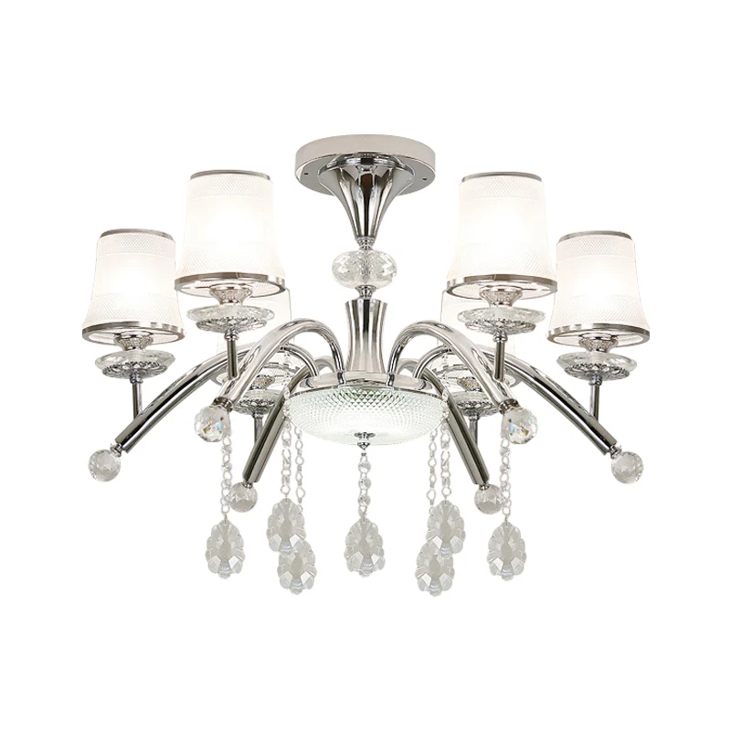 Modernism Bell semi-inbouwlamp van matglas met 6 lampen chroom met kristallen druppel Clearhalo