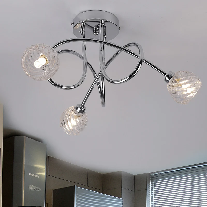 Modernisme Ananas Semi-gemonteerde verlichting Helder glas 3-lichts Slaapkamer LED Dichtbij plafondlamp met verchroomde ge...