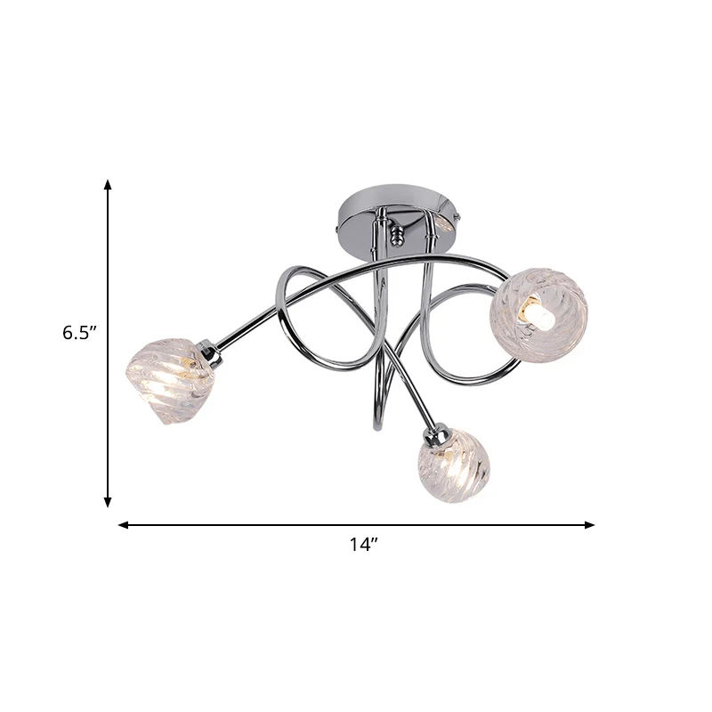 Modernisme Ananas Semi-gemonteerde verlichting Helder glas 3-lichts Slaapkamer LED Dichtbij plafondlamp met verchroomde ge...
