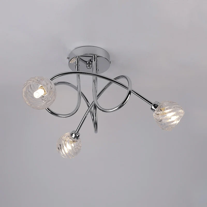 Modernisme Ananas Semi-gemonteerde verlichting Helder glas 3-lichts Slaapkamer LED Dichtbij plafondlamp met verchroomde ge...