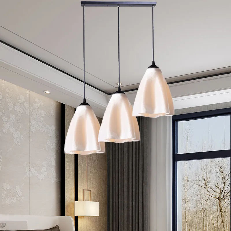 Modernisme bloemcluster hanglamp roségoud glas 3-koppige woonkamer hanglamp, lineaire/ronde luifel Clearhalo