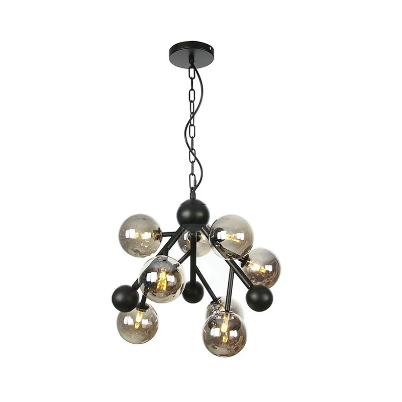 Modernisme bolvormige kroonluchter licht rookgrijs glas 9 hoofden slaapkamer hangende verlichtingsarmatuur Clearhalo