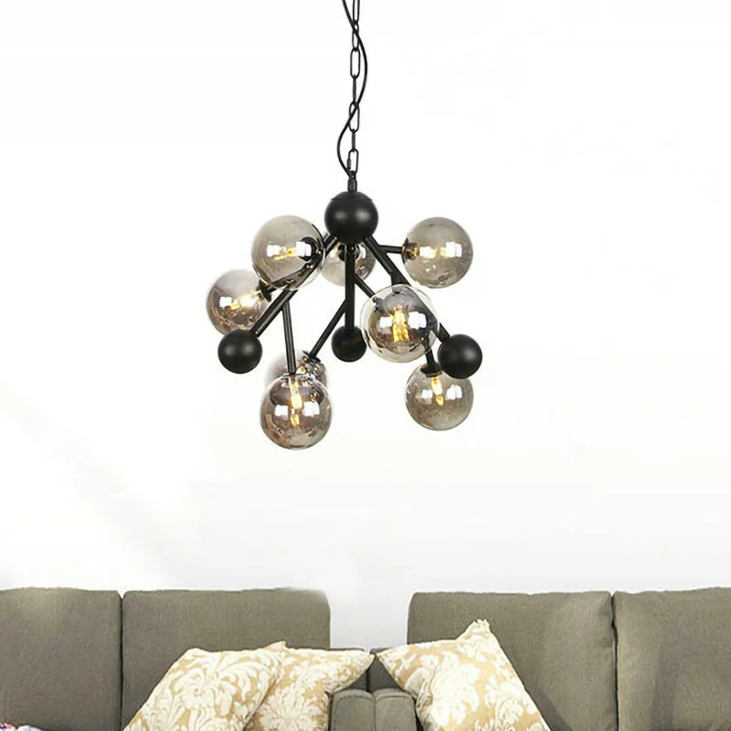 Modernisme bolvormige kroonluchter licht rookgrijs glas 9 hoofden slaapkamer hangende verlichtingsarmatuur Clearhalo