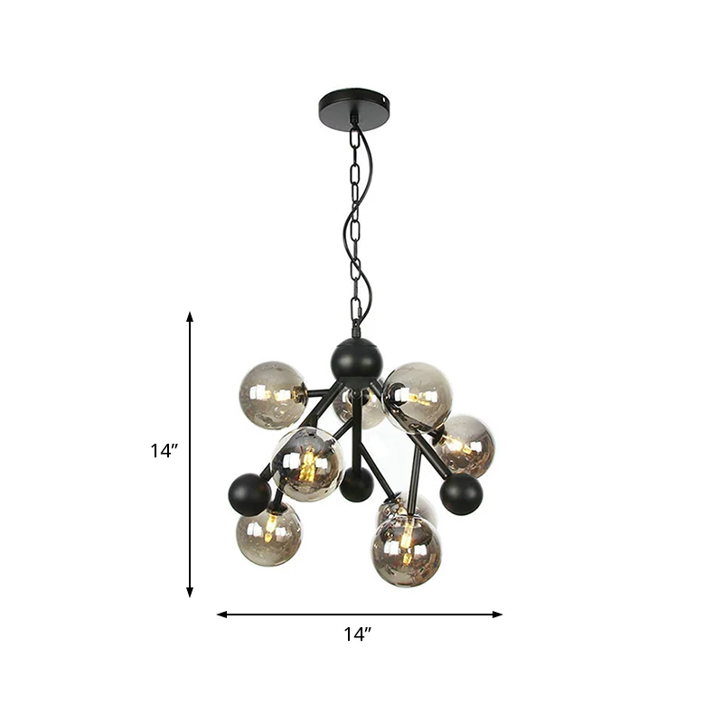 Modernisme bolvormige kroonluchter licht rookgrijs glas 9 hoofden slaapkamer hangende verlichtingsarmatuur Clearhalo