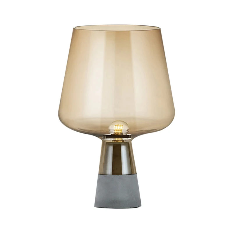 Modernisme Cup-bureaulamp cognac/rookgrijs glas 1-kops nachtkastjelamp met cementen voet Clearhalo