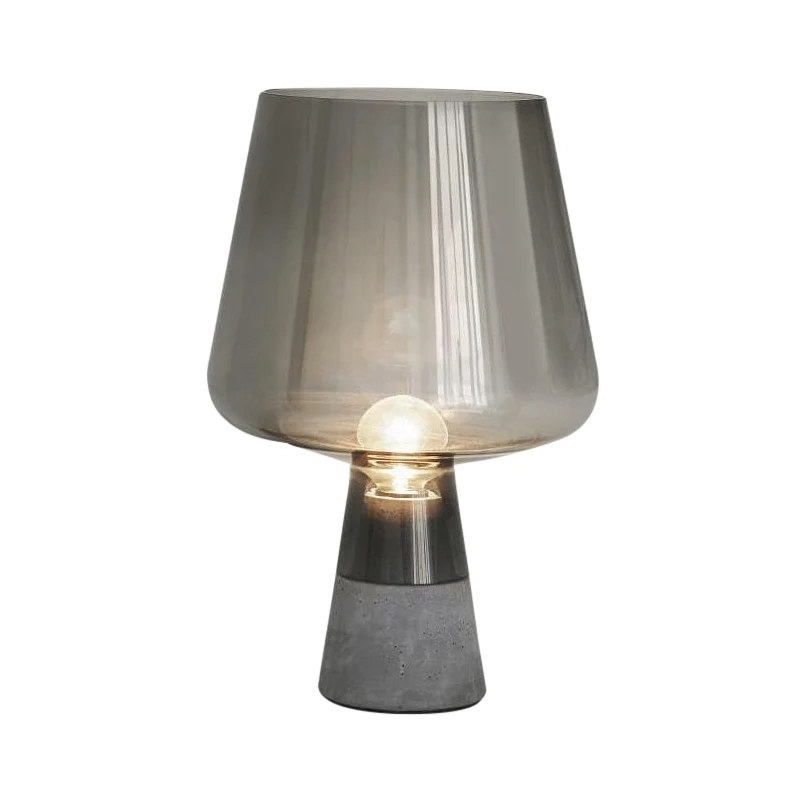 Modernisme Cup-bureaulamp cognac/rookgrijs glas 1-kops nachtkastjelamp met cementen voet Clearhalo