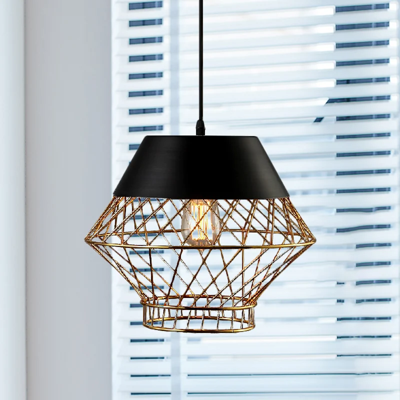 Modernisme draadkooi hanglamp 1 licht metalen hangende plafondlamp zwart voor bar Clearhalo